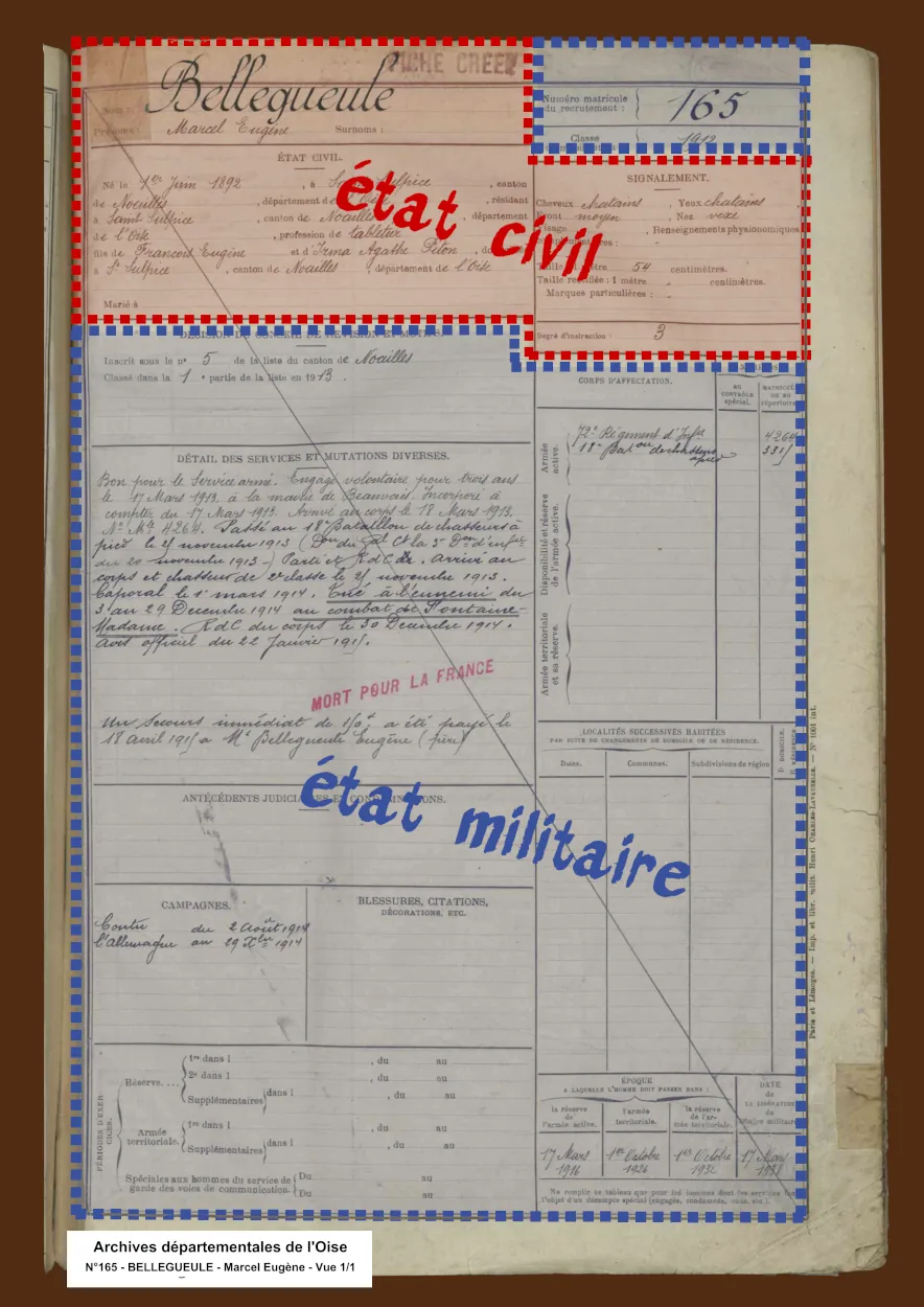 fiche poilus Bellegueule Marcel Eugène