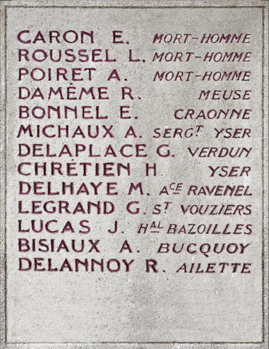poilus inscrits sur le monuments aux morts (gauche) de Saint-Sulpice dans l'Oise morts de Saint-Sulpice dans l'Oise